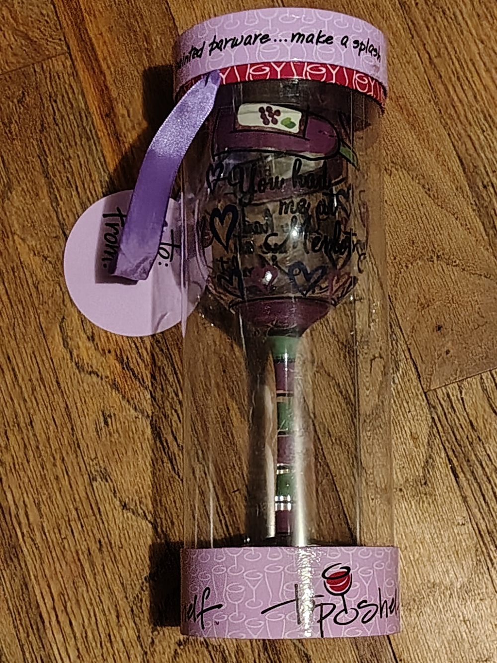 Hand-Painted Wine Glass with The Saying "You Had Me At Merlot'